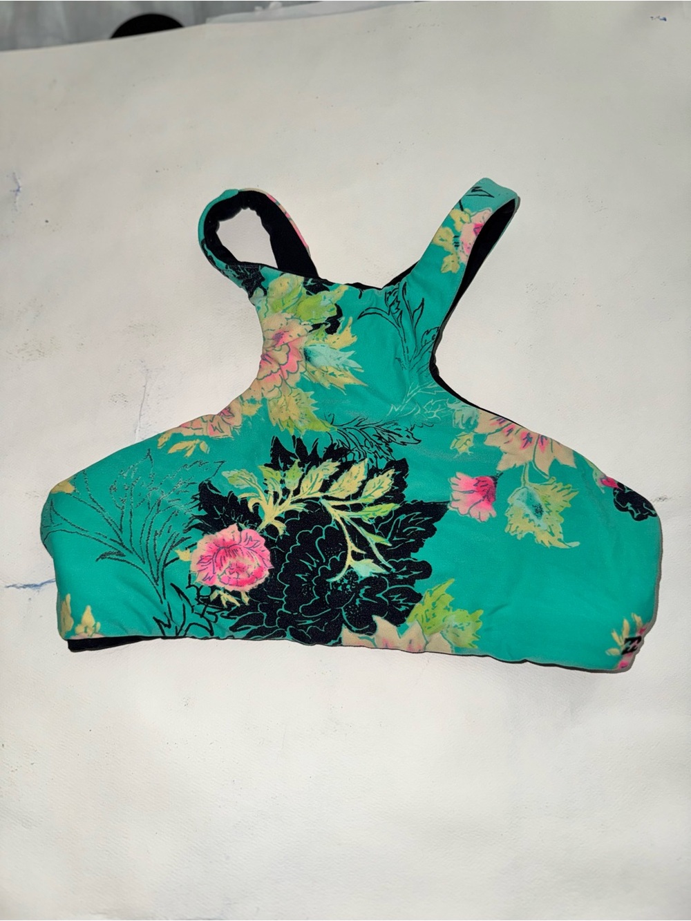 Reversible Green Floral High Neck Bikini Top